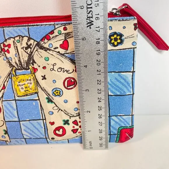 Brighton Pouch with Love From Me To You Blue White Bow Canvas Cosmetic Bag - Picture 7 of 8